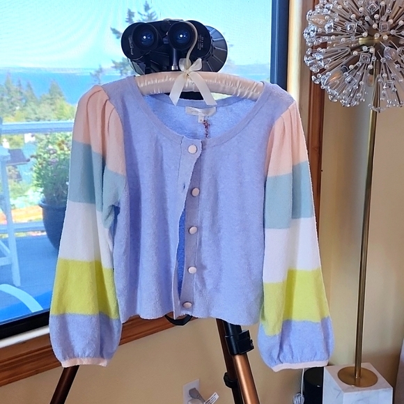 NWT LoveShackFancy Aidyn Crop Cardigan in pastel rainbow size medium - Picture 7 of 17